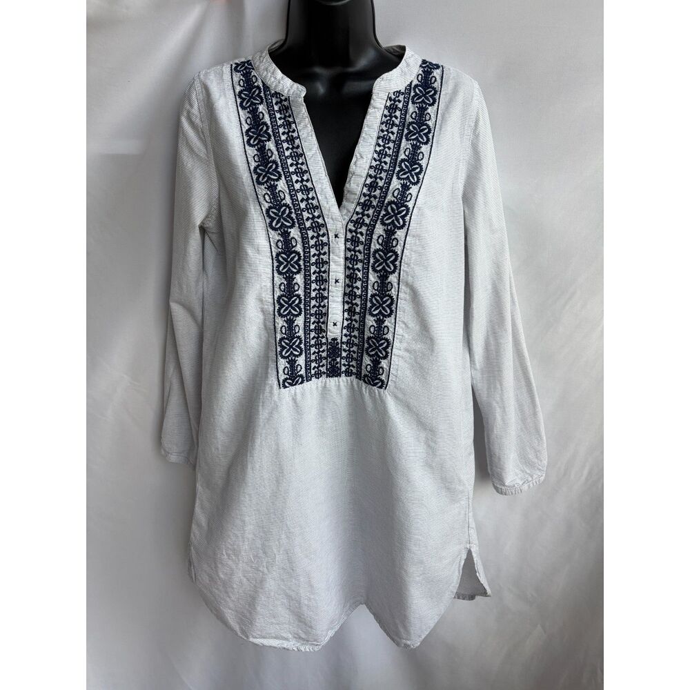 L.O.G.G. 100% Cotton White Embroidered Tunic Top Size 8 Ethnic Boho Bohemian